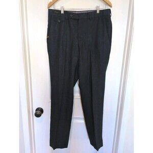 Ted Baker Pants 32 R $225 Flat Front Navy Blue 100 % Linen Slacks. Zip Pocket